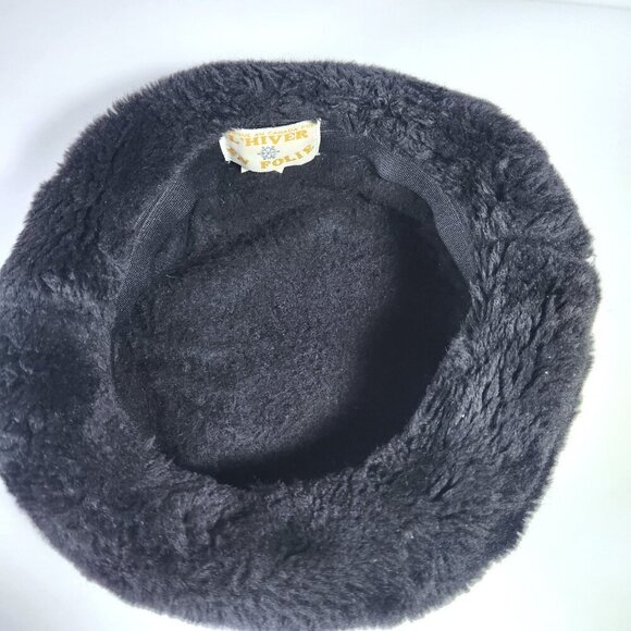 Vintage L'hiver en Folie Leather Winter Hat Wool Acrylic Trim Black Canada 80s - Picture 4 of 6